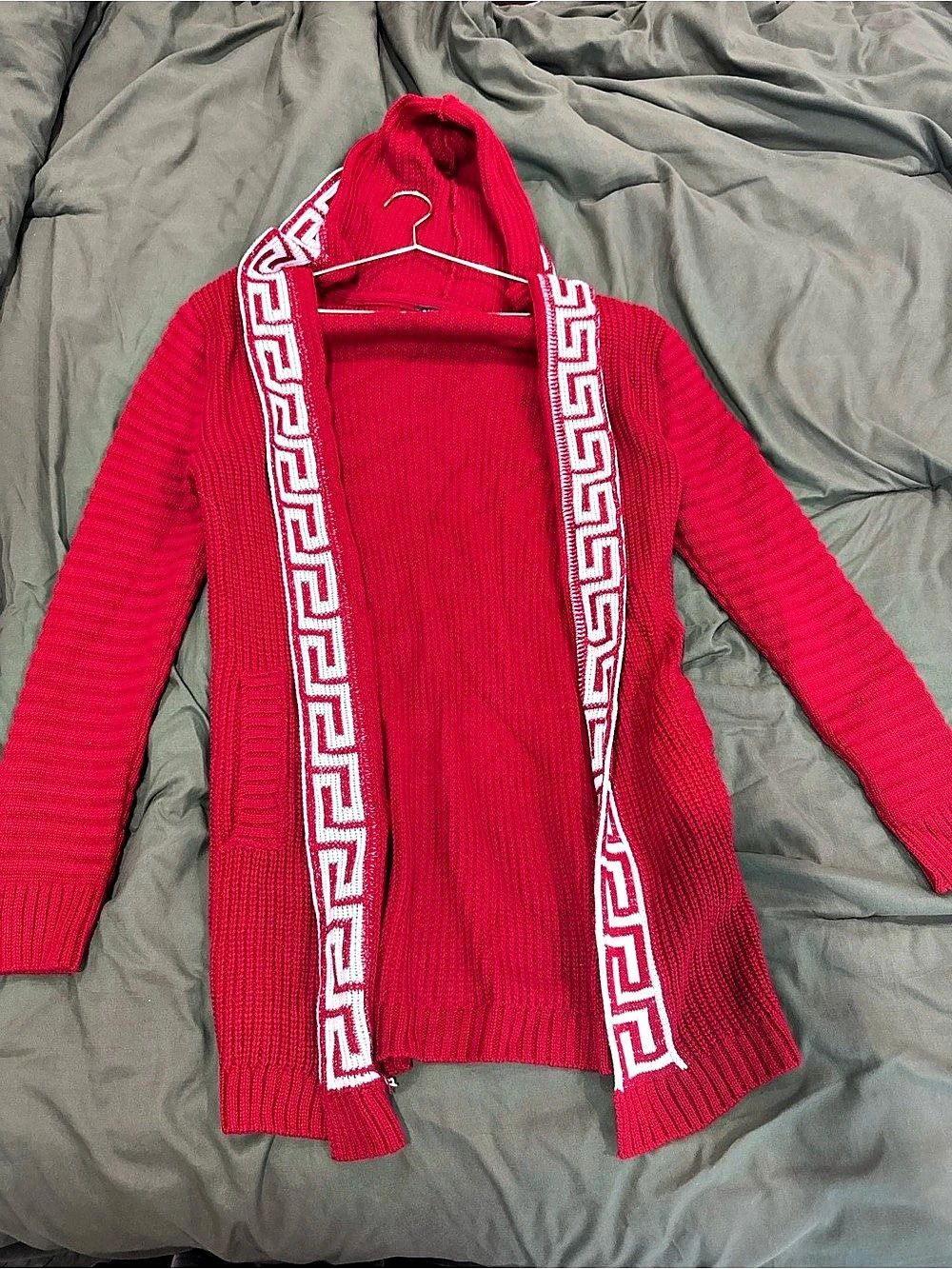 BARABAS Geometric Cardigan Red & White Medium Like New